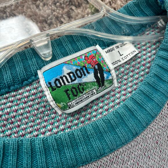 VTG London Fog Golf Sweater Men's Large Made in USA 100% Cotton Intarsia Knit - Picture 6 of 15